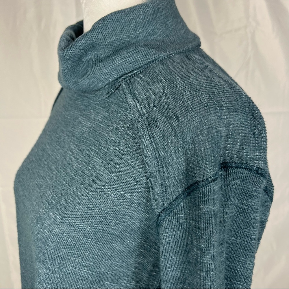 Free People We The Free Kori Split Back Turtleneck in teal. - Picture 5 of 10